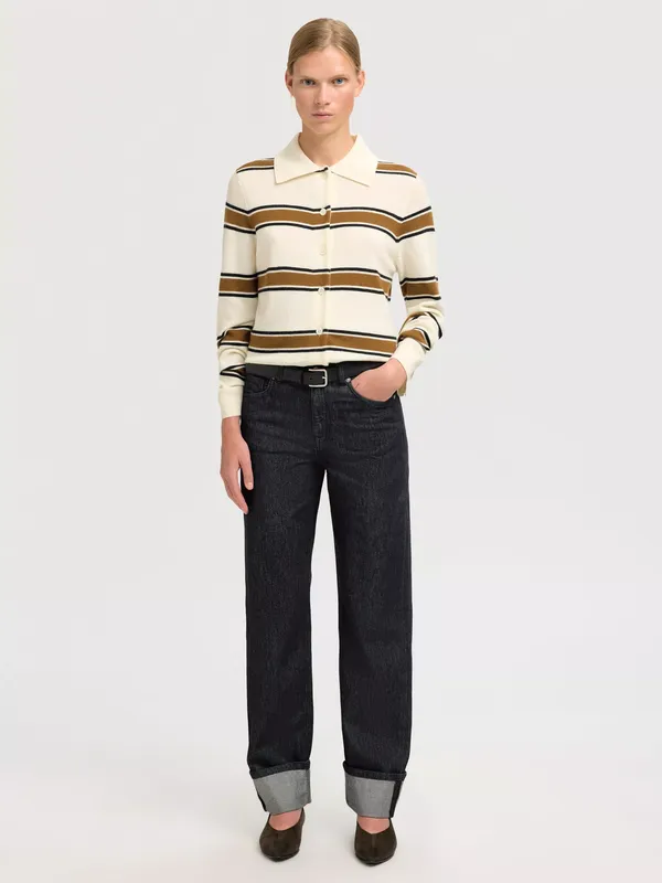 Selected Straight Leg Fold Up Hem Jeans, Black Denim