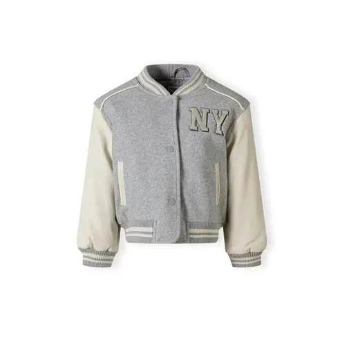 Minoti Girls baseball style jacket with faux leather sleeves grey