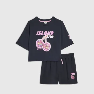 Girls Navy RI Cherry T-Shirt And Shorts Set