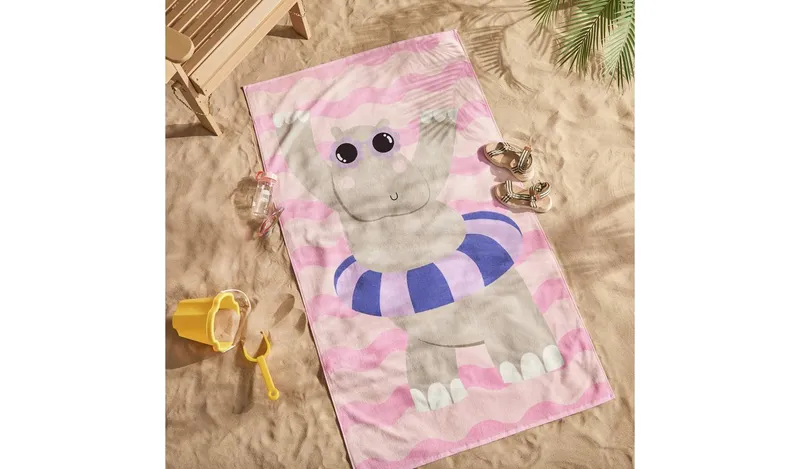 Argos Home Hippo Wave Beach Towel - Pink