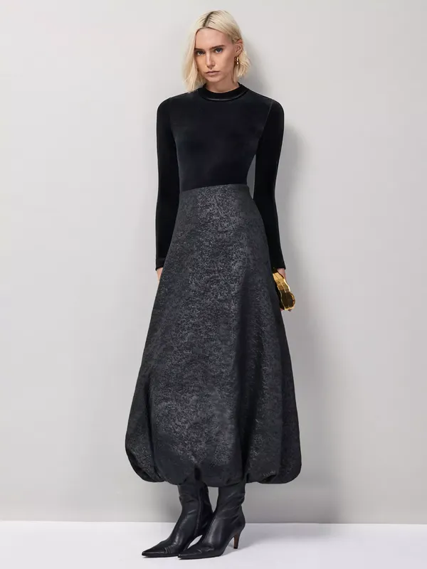 Ro&Zo Petite Jacquard Puffball Skirt, Black
