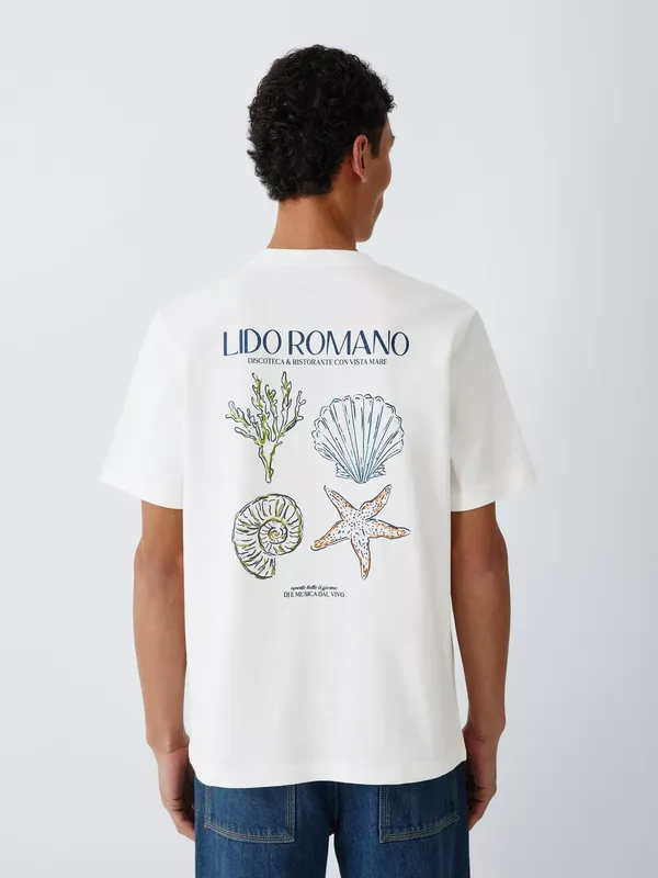 John Lewis Lido Graphic Print Cotton T-Shirt, White