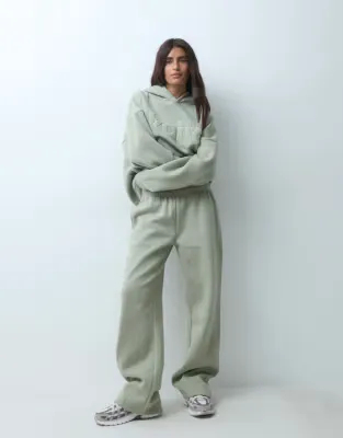 cotton rich wide leg joggers co-ord in sage green