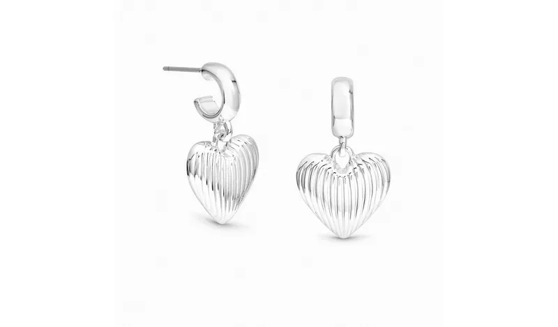 Lipsy Silver Plated Ridged Heart Huggie Hoop Earrings 