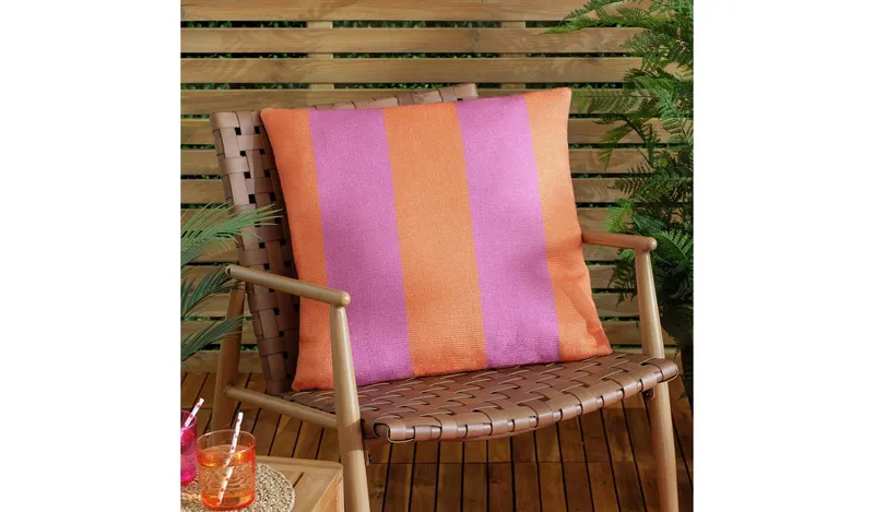 Furn Stripe Woven Orange Outdoor Cushion