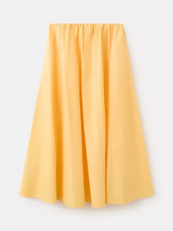 Mango High Waist Gathered Midi Skirt, Yellow