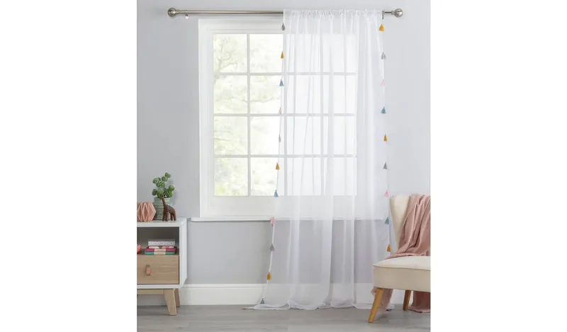 Argos Home Brights Tassel Voile Curtain - White -145x229cm