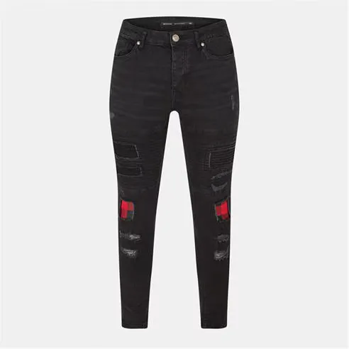 Brave Soul Mens Biker Jean with Contrast Cut Out Panels