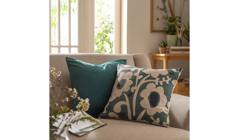 Habitat Floral Botanical Printed Cushion - Blue - 43x43cm
