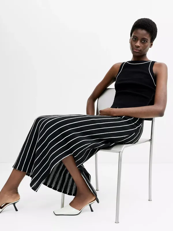 French Connection Windsor Crochet Stripe Maxi Skirt, Black/White