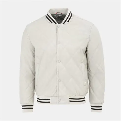 Firetrap Men's Faux Leather Button Long Sleeve Quilted Jacket