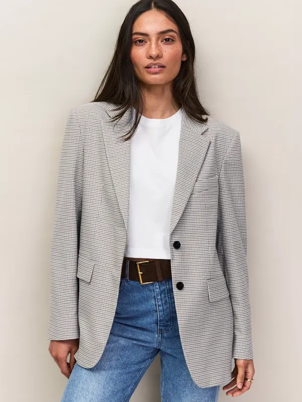 Ro&Zo Houndstooth Single Breasted Blazer, Natural