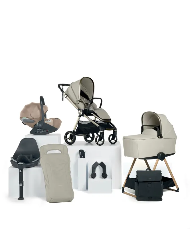 Mamas & Papas Vardo Complete Pushchair Bundle with Cybex Cloud T i-Size Rotating Baby Car Seat & Base (9 Pieces) - Shell/Cozy Beige