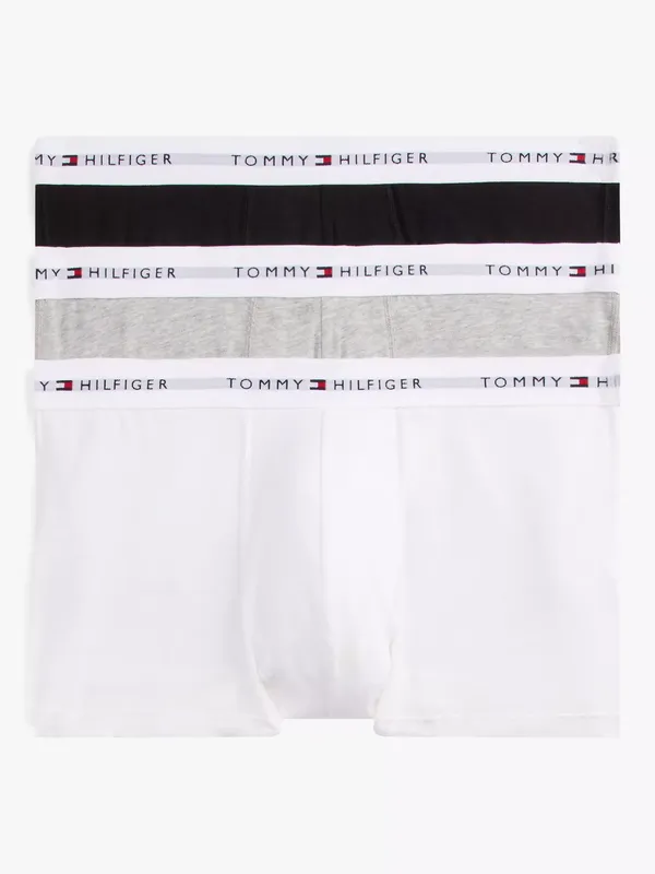 Tommy Hilfiger Essential Logo Waistband Trunks, Pack of 3, Grey/Black/White