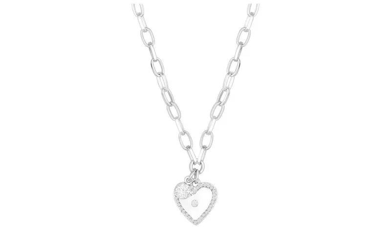 Lipsy Silver Coloured Crystal Heart Charm Pendant Necklace