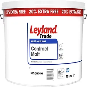 Leyland Trade Contract Magnolia Matt Wall & ceiling Emulsion paint, 12L