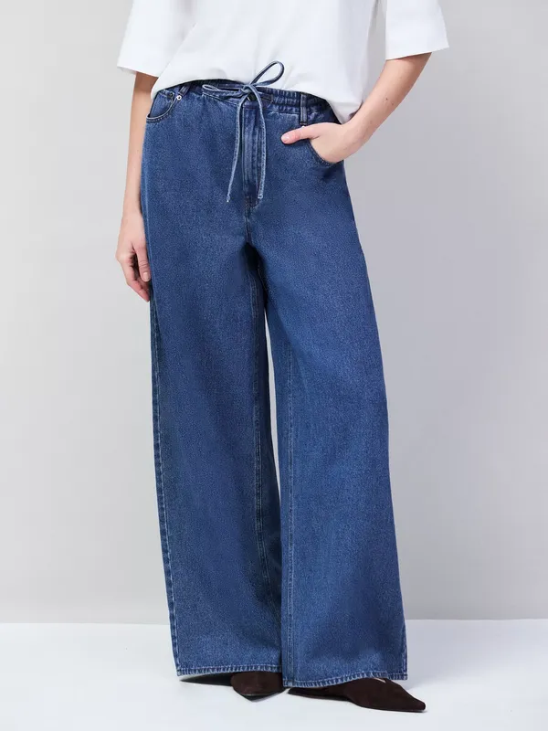 Ro&Zo Wide Leg Loose Fit Drawstring Waist Jeans, Blue