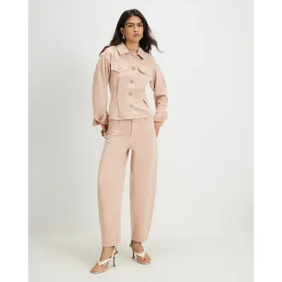 Pink Mid Rise Seamed Barrel Leg Jeans