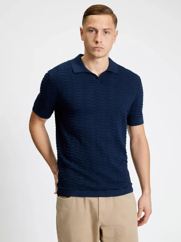 Ben Sherman Cotton Regular Fit Short Sleeve Open Neck Polo Shirt, Dark Navy