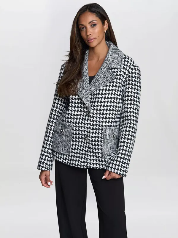 Gina Bacconi Wiktoria Tweed Jacket, Black/White