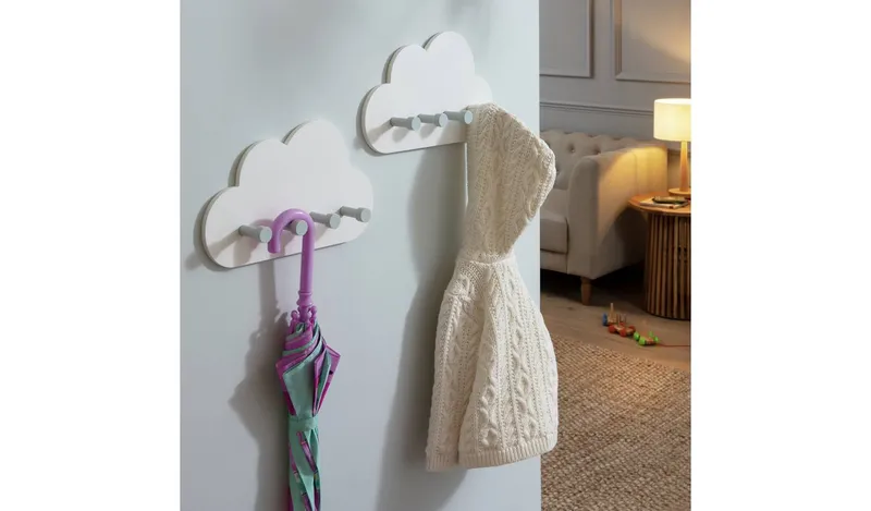 Argos Home Pack of 2 Cloud Wall Hooks - White