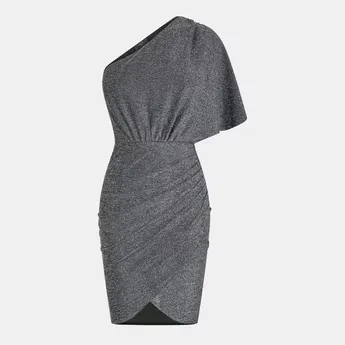 AX Paris Silver Sparkle One Sleeve Drape Wrap Mini Dress