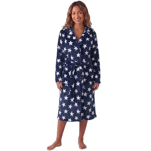 Camille Womens Supersoft Fleece Hooded Calf Length Bathrobe