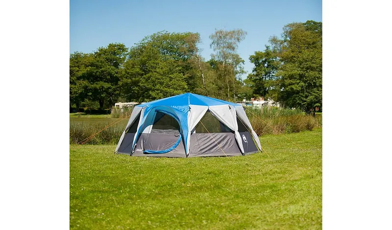 Coleman 8 Man 1 Room Octagon Dome Glamping Tent - Blue/White