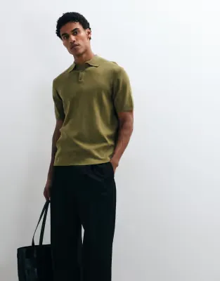 Essential fine-rib knit polo in khaki