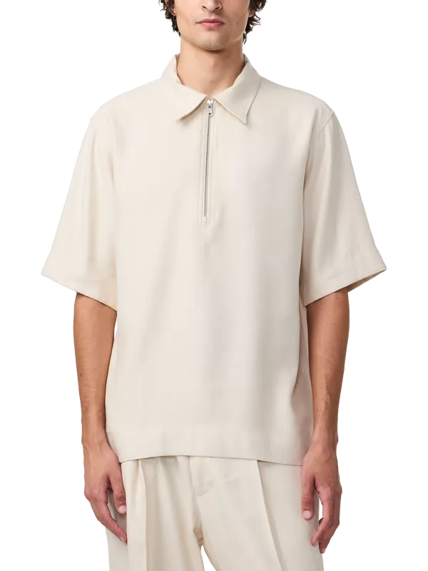 NN.07 Bruno Linen Blend Half Zip Polo Top containing LENZING™ ECOVERO™ Viscose, Ivory