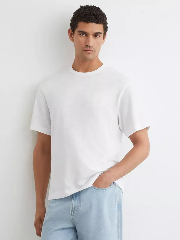 Reiss Huxley Cotton Slub Relaxed Fit T-Shirt, White