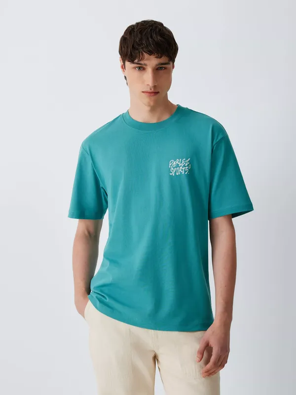 Parlez Flow Cotton Regular Fit Short Sleeve Graphic T-Shirt, Leaf