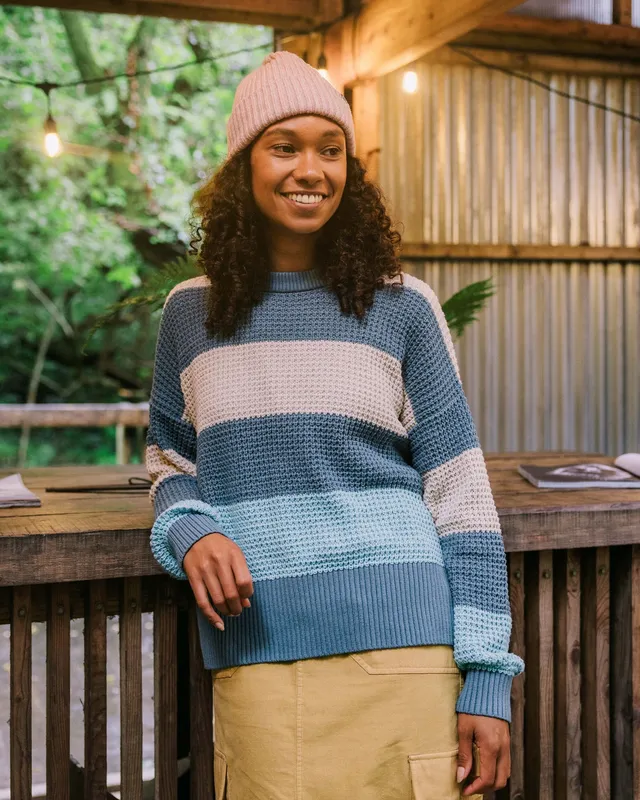Passenger Clothing Reflection Stripey Jumper - Stormy Blue/Retro Blue