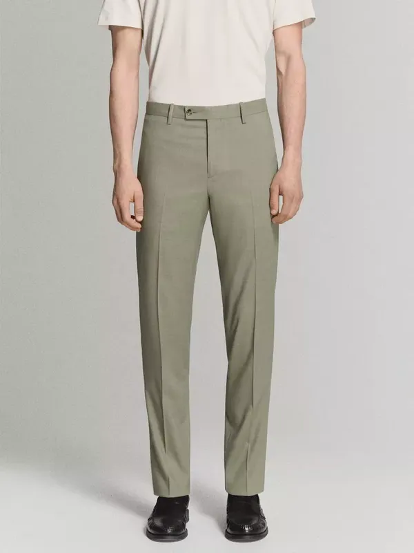 Mango Slim Fit Trousers, Green