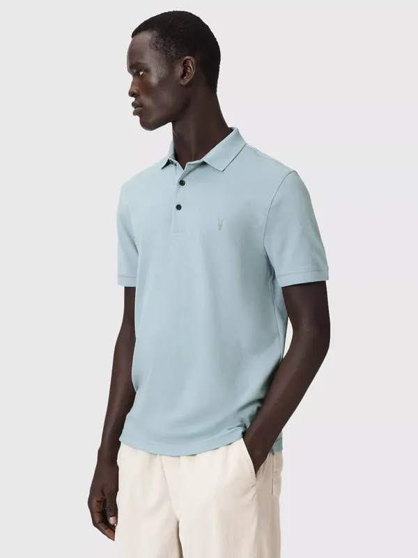 AllSaints Reform Short Sleeve Polo Shirt, Salton Blue