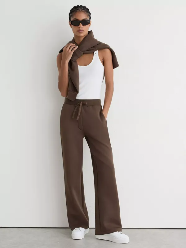 Reiss Laney Wide Leg Joggers, Mocha Brown