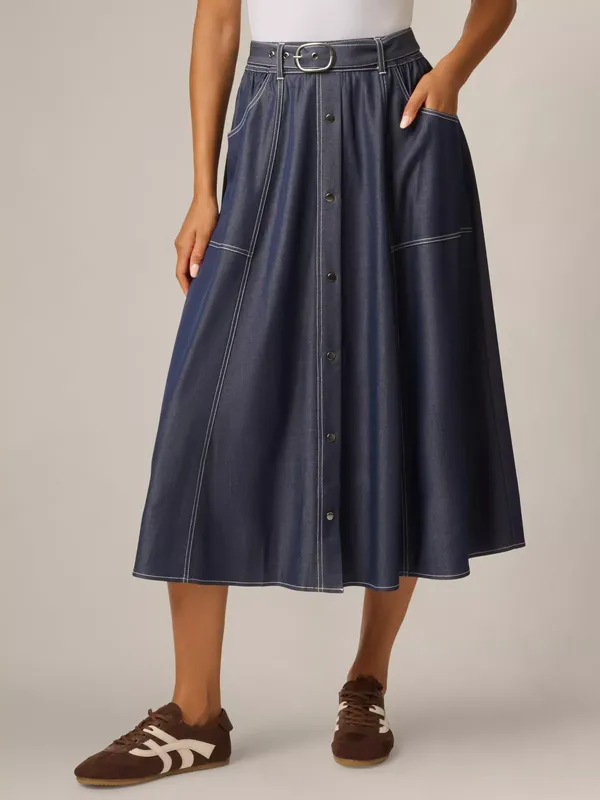 Adrianna Papell Denim Like A Line Skirt, Washed Blue Denim