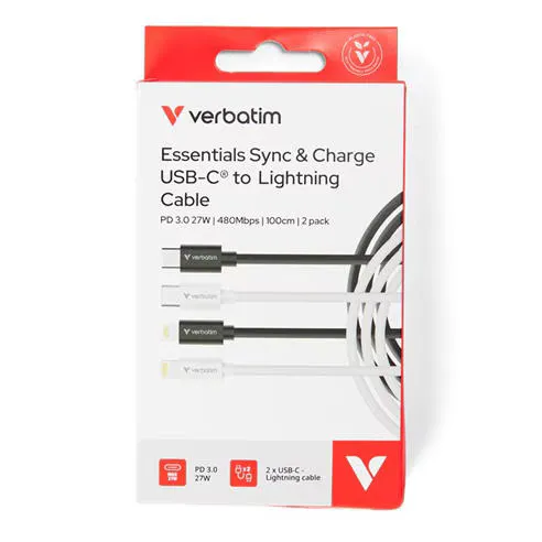 Verbatim Essentials Sync & Charge USB-C to Lightning Cables 1M 2 Pack