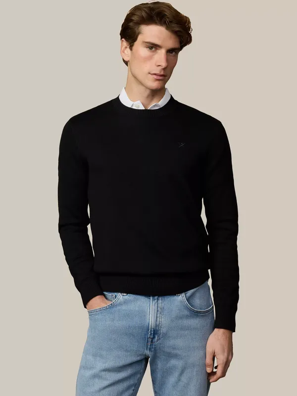 Hackett London Heritage Crew Neck Cotton Jumper, Black