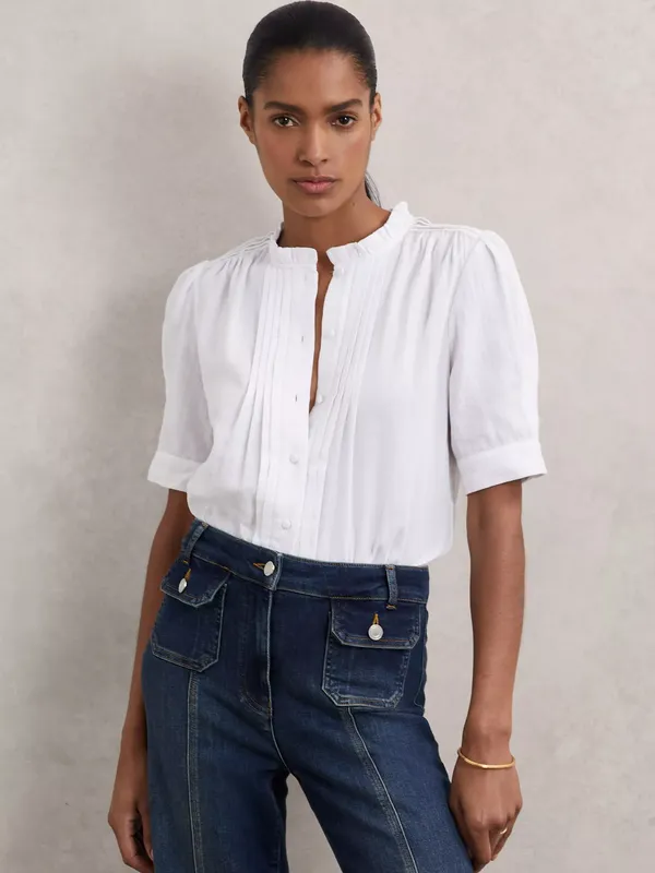 Reiss Aurelia Cotton Textured Short Sleeve Blouse