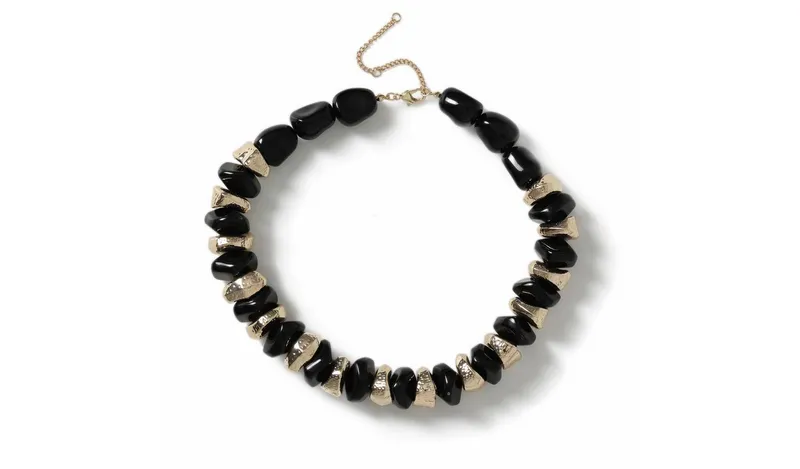 Freedom Black and Gold Tone Nugget Bead Necklace