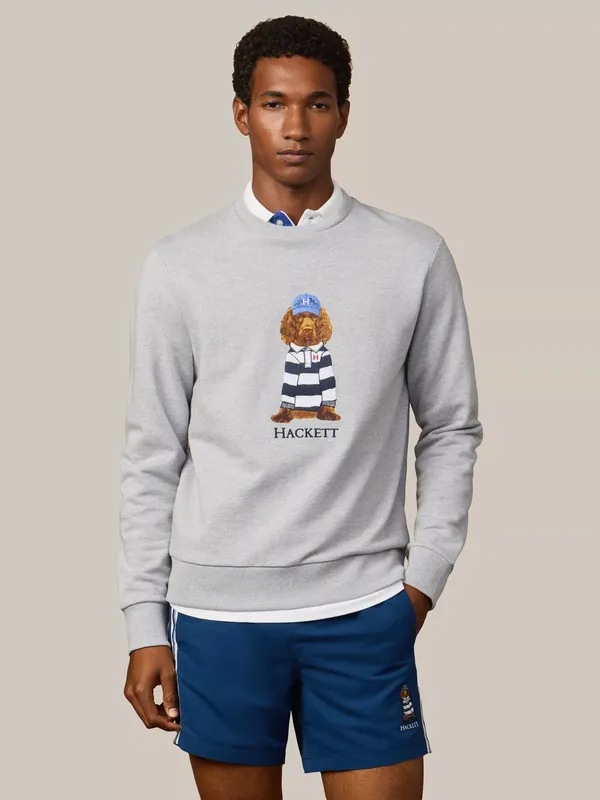 Hackett London Heritage Crew Neck Cotton Sweatshirt, Light Grey Marl