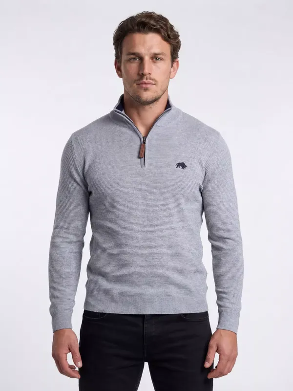 Raging Bull Quarter-Zip Sweater, Grey Marl