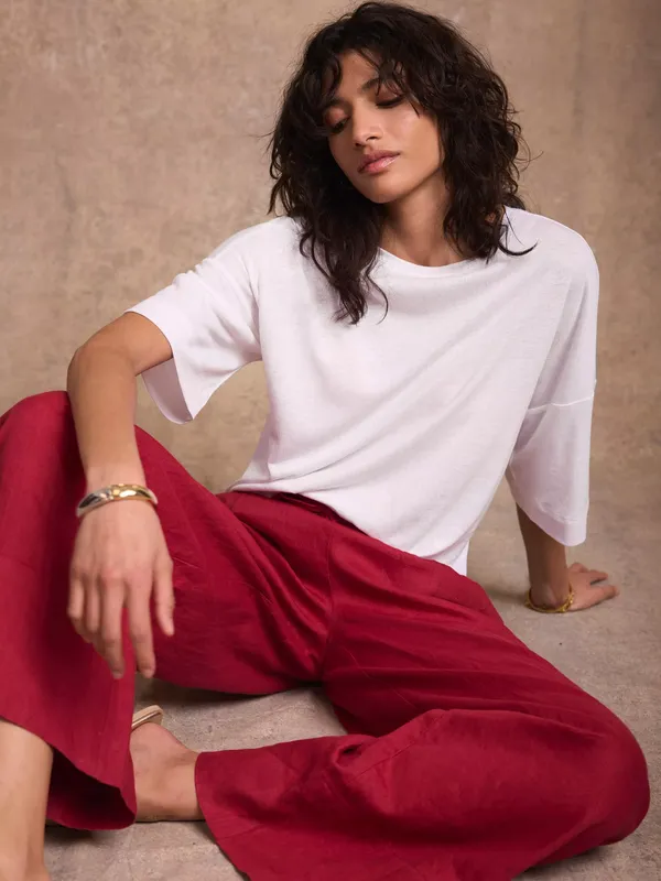 Mint Velvet Crew Neck Boxy T-Shirt, White Ivory