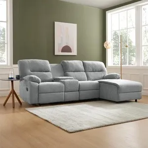 Fable 3 Seater Manual Recliner Sofa with Chaise - Light Grey Linen / Right-hand