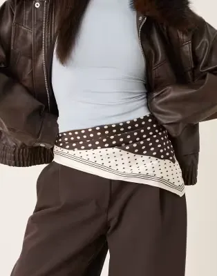 Cream and brown polka dot belt bandana in brown