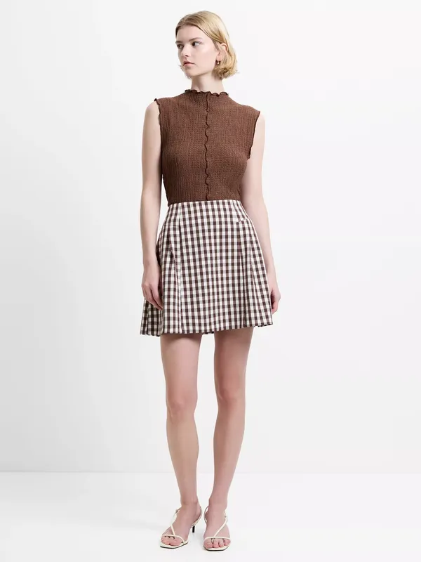 French Connection Lexi Gingham Mini Skirt, Espresso Brown