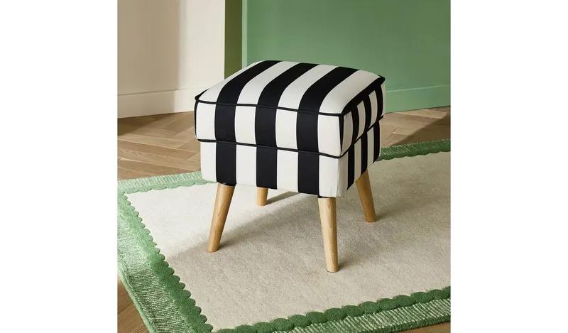 Habitat Callie Fabric Footstool - Black & White
