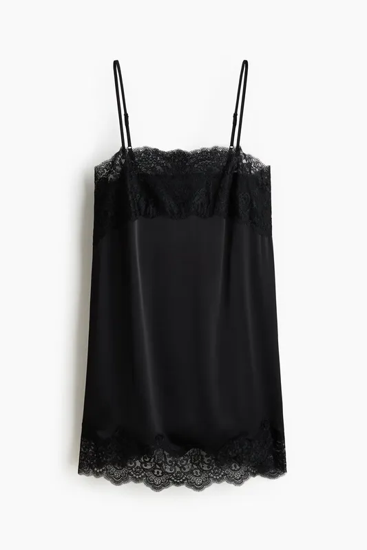 Lace-trimmed satin nightslip
