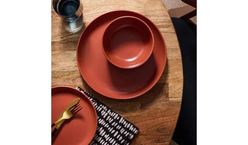 Habitat 12 Piece Stoneware Dinner Set - Rust